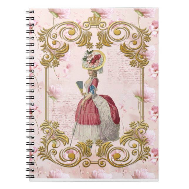 Romantic Marie Antoinette floral pink ノートブック Anteckningsbok (Framsidan)
