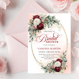 Romantic Maroon Floral Gold Bridal Shower Card Inbjudningar