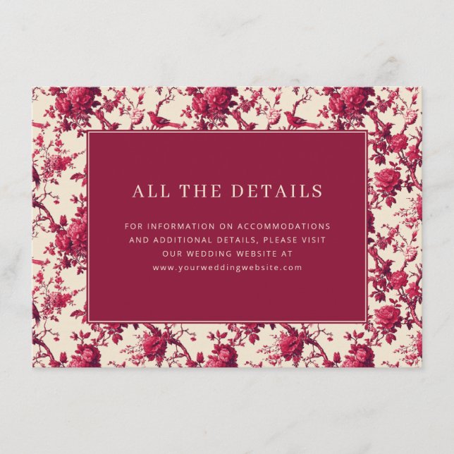 Romantic Maroon Floral Tilläggskort (Framsida)