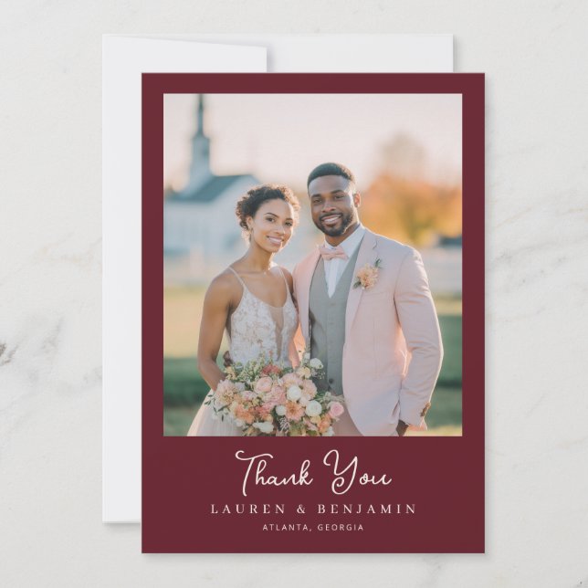 Romantic Maroon Wedding Photo Tack Kort (Framsida)
