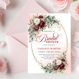 Romantic Marsala Floral Gold Bridal Shower Invite Inbjudningar