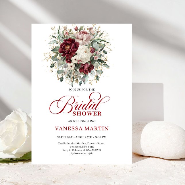 Romantic Marsala & Gold Bridal Shower Invitation Inbjudningar (Romantic Marsala & Gold Bridal Shower Invitation)