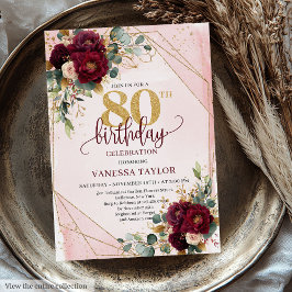 Romantic Marsala White Guld Flowers 80:e födelseda Inbjudningar