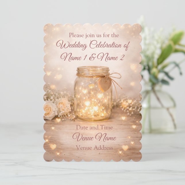 Romantic Mason Jar Wedding Invitation Inbjudningar (Stående Fram)