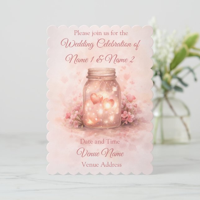 Romantic Mason Jar Wedding Invitation Inbjudningar (Stående Fram)