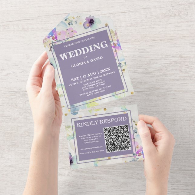 Romantic Mauve Blommigt QR-kod (Avrivbar del)