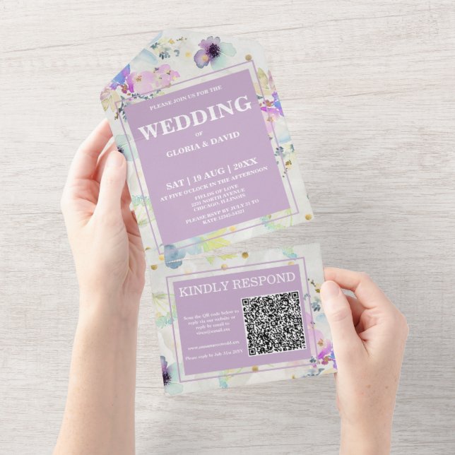 Romantic Mauve Blommigt QR-kod (Avrivbar del)