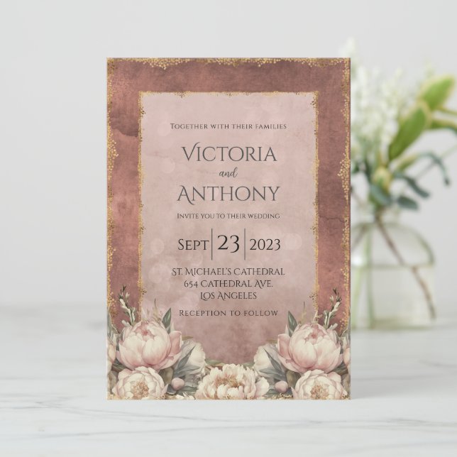 Romantic Mauve Guld Modern Bröllop Inbjudningar (Stående Fram)