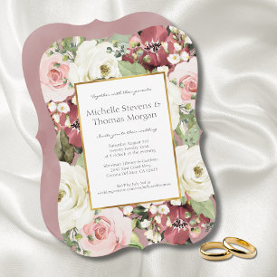 Romantic Mauve Rosa White Greenery Weeding Invita Inbjudningar