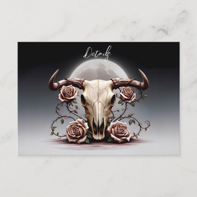 Romantic Mediaval Blommigt Cow Skull Bröllop QR- k Tilläggskort (Framsida)