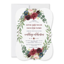 Romantic Merlot Navy Blue Blommigt Bloom Bröllop