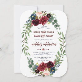 Romantic Merlot Navy Blue Blommigt Bloom Bröllop Inbjudningar