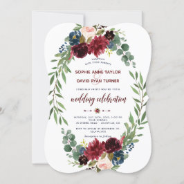 Romantic Merlot Navy Blue Blommigt Bloom Bröllop Inbjudningar
