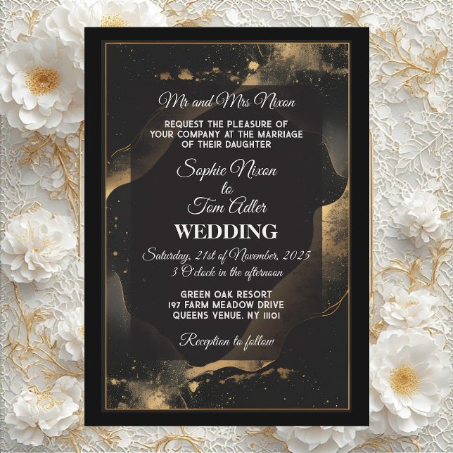Romantic Minimal Black Gold Glitter Modern Wedding Inbjudningar (Romantic Minimal Black Gold Glitter Modern Wedding Invitation)