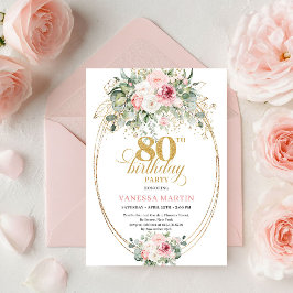Romantic Minimalist Blush Floral 80th Birthday  Inbjudningar