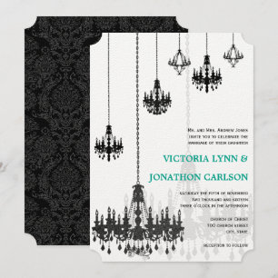 Romantic Mint Grönt Damask Chandeliers Bröllop Inbjudningar