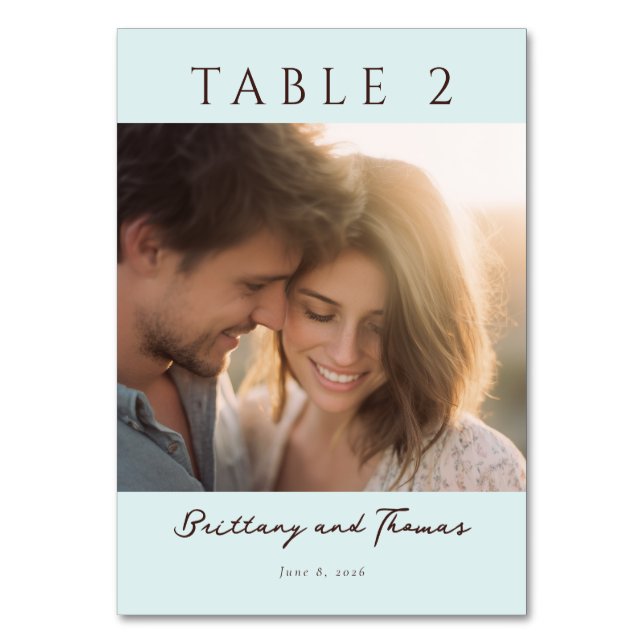 Romantic Mint Minimalist Photo Bordsnummer (Framsidan)