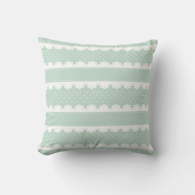 Romantic Mint och White Polka Dot Snöre Mönster Kudde (Framsida)