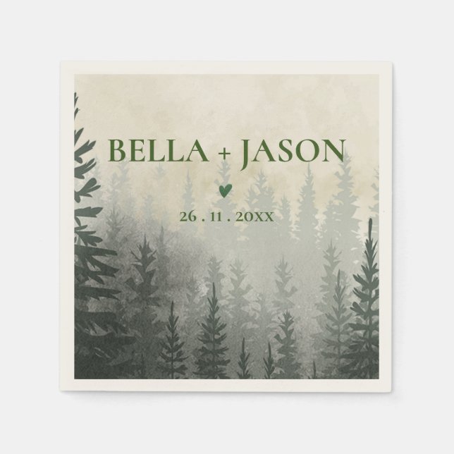 Romantic Misty Forest Träd Bröllopsfest Papper Pappersservett (Framsidan)