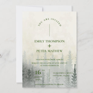 Romantic Misty Forest Watercolor Träd Bröllop Inbjudningar