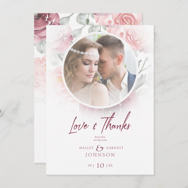Romantic Modern Classic Floral Pink Shades Photo Tack Kort (Fram/baksida)