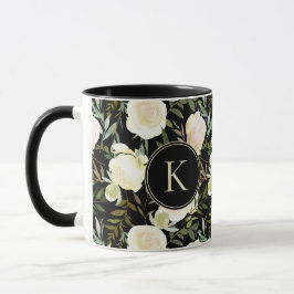 Romantic Monogram Blommigt Vanilla Grönt Vattenfär Mugg
