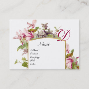 ROMANTIC MONOGRAM,Cyklamens rosa grönt eggshell Visitkort