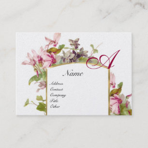 ROMANTIC MONOGRAM,Cyklamens rosa grönt guld Visitkort
