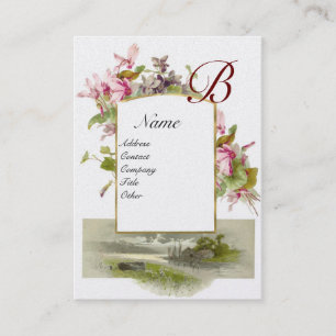 ROMANTIC MONOGRAM,Cyklamens rosa grönt vit pärl Visitkort