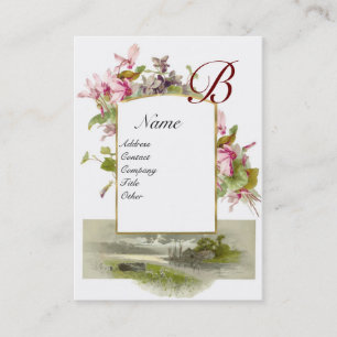 ROMANTIC MONOGRAM,Cyklamens rosa grönt vit Visitkort