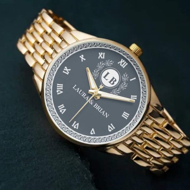 Romantic Monogram Elegant White & Navy Letters Armbandsur (Skapare uppladdad)