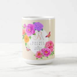 Romantic Monogram Peonies Garden Beige Kaffemugg