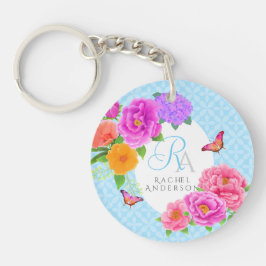 Romantic Monogram Peonies Garden Blue