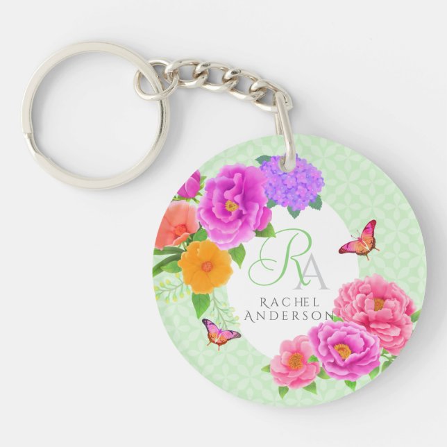 Romantic Monogram Peonies Garden Grönt (Framsidan)