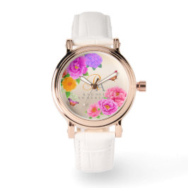 Romantic Monogram Peonies Garden Guld Armbandsur