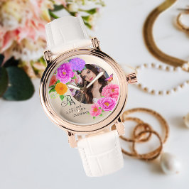 Romantic Monogram Peonies Garden Guld Armbandsur