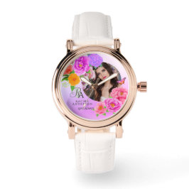 Romantic Monogram Peonies Garden Rosa Armbandsur