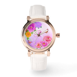 Romantic Monogram Peonies Garden Rosa Armbandsur