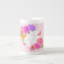 Romantic Monogram Peonies Garden Rosa
