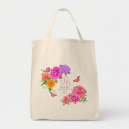 Romantic Monogram Peonies Garden Tygkasse