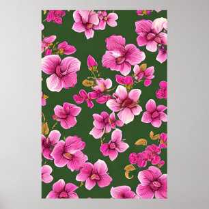 Romantic mönster of lila orchids poster