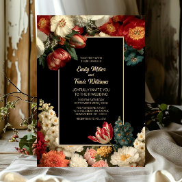 Romantic Moody Floral Black Wedding Inbjudningar