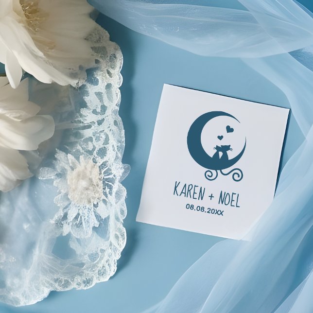 Romantic Moon Funny Kittens Couple Stämpel (Romantic Moon Funny Kittens Couple Rubber Stamp.)