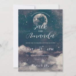 Romantic moonlight Watercolor wedding invitations Inbjudningar