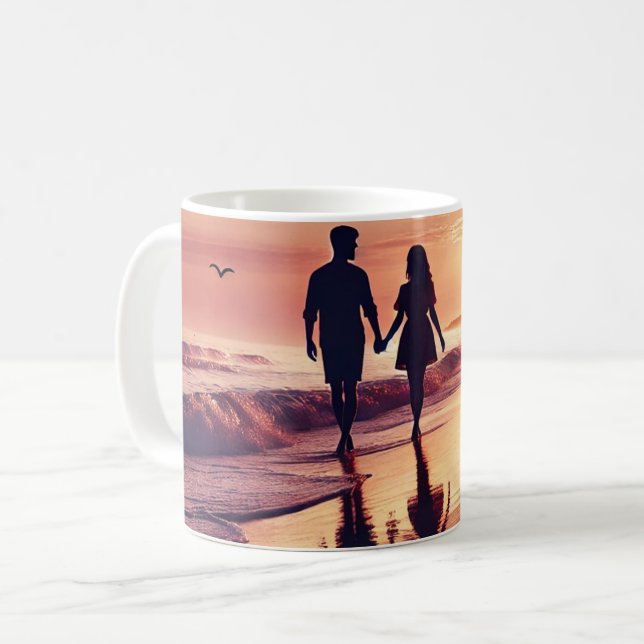 Romantic Mugg Sunset Beach - Couple Silhouettet Mu (Framsida vänster)