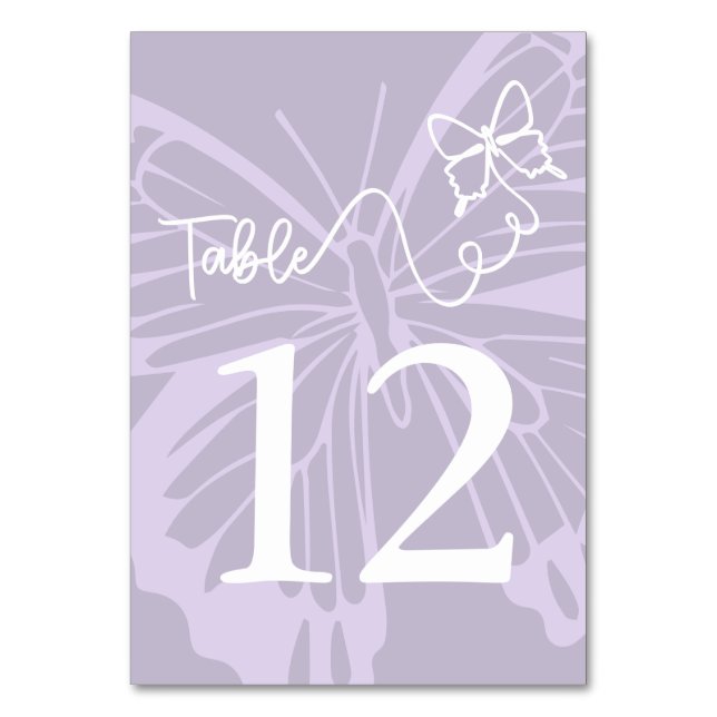 Romantic Muted Lavender Butterfly Garden Wedding Bordsnummer (Framsidan)