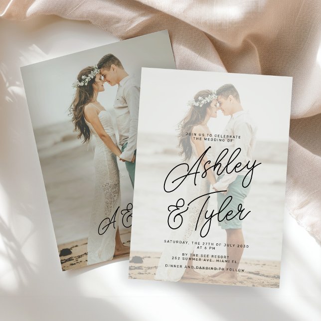 Romantic names script overlay photo wedding inbjudningar (Skapare uppladdad)