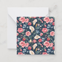 Romantic Navy Blue Floral Garden Pattern Anteckningskort
