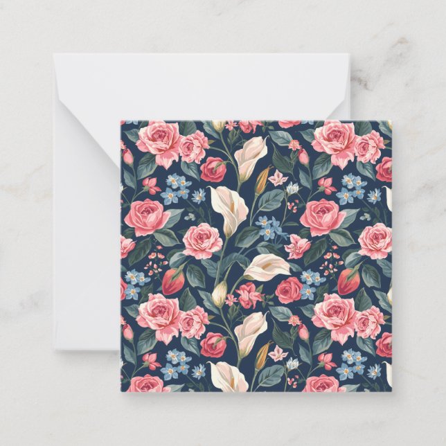 Romantic Navy Blue Floral Garden Pattern Anteckningskort (Framsida)