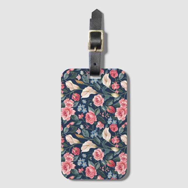 Romantic Navy Blue Floral Garden Pattern Bagagebricka (Framsida vertikal)